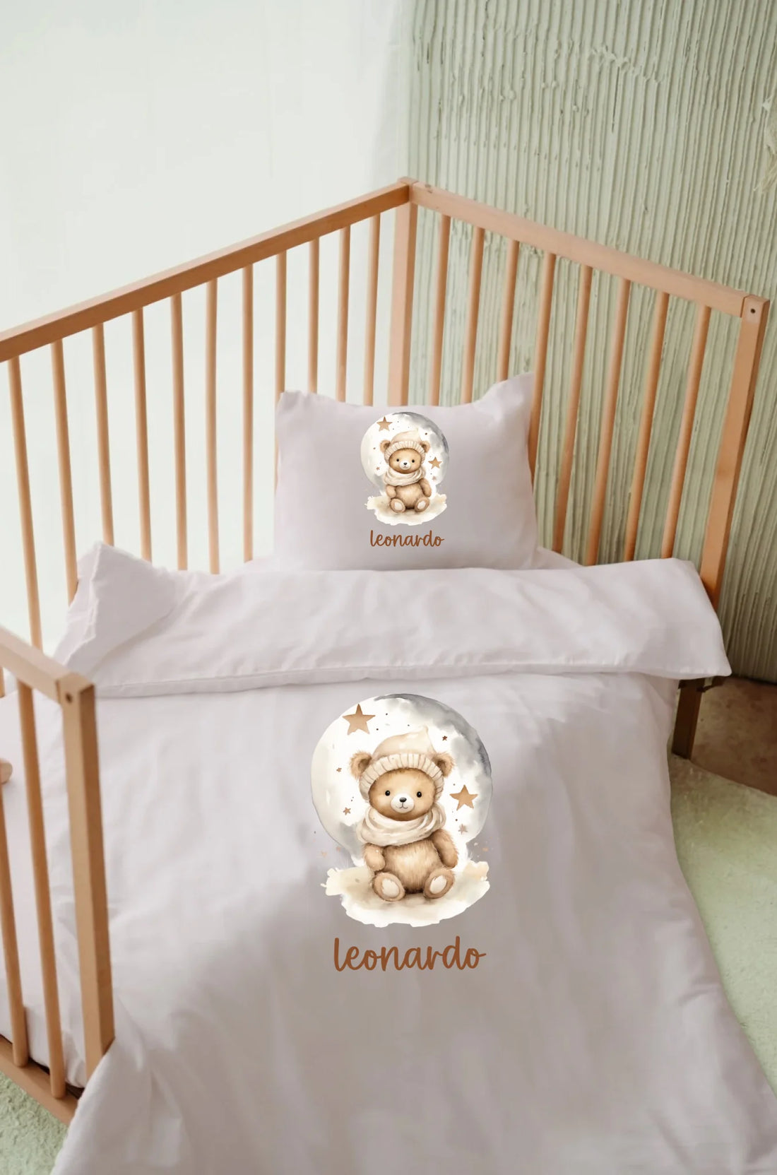 Yıldızlı Ay ve Ayıcık Tasarımları -  İsimli Bebek Nevresim Takımı | Can Baby