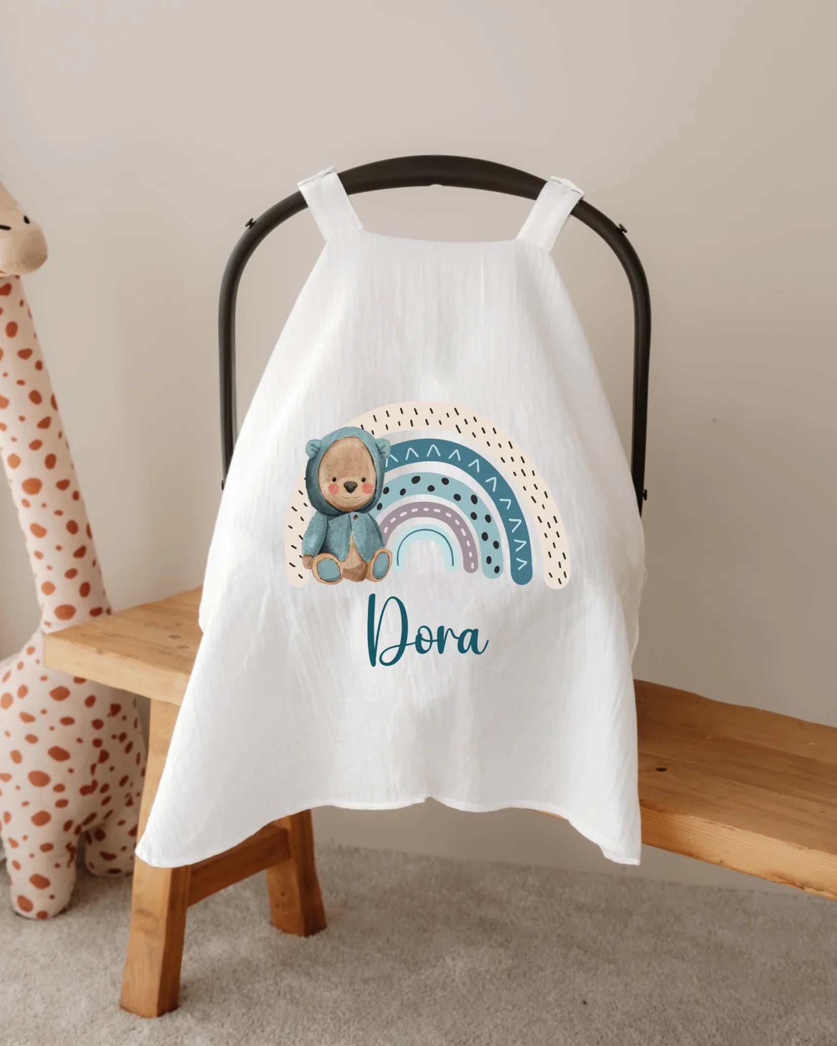 Gökkuşağı Desen Tasarımları - İsimli Müslin Puset Örtüsü | Can Baby