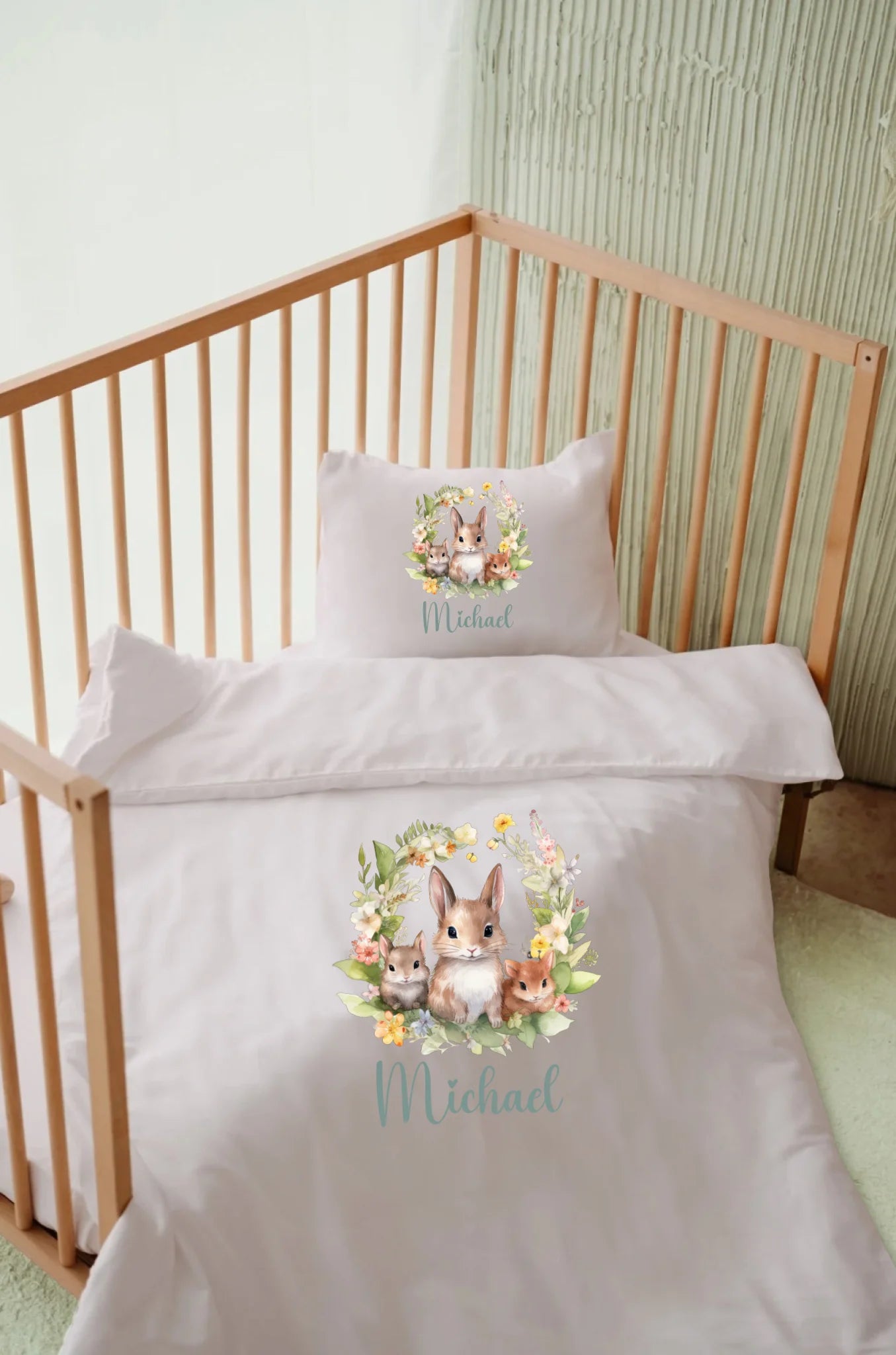 Çiçekler ve Sevimli Hayvanlar -  İsimli Bebek Nevresim Takımı | Can Baby