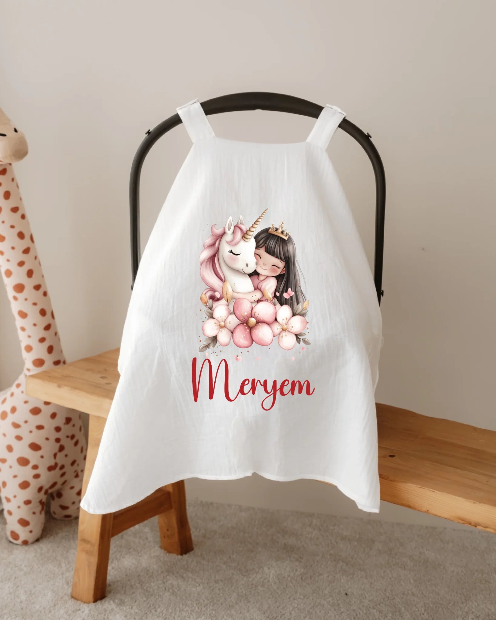 Unicorn Tasarımları - İsimli Müslin Puset Örtüsü | Can Baby