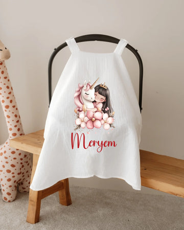Unicorn Tasarımları - İsimli Müslin Puset Örtüsü | Can Baby