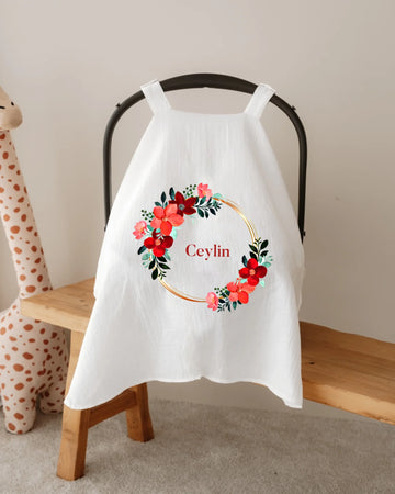 Çiçekli Çerçeveler - İsimli Müslin Puset Örtüsü | Can Baby