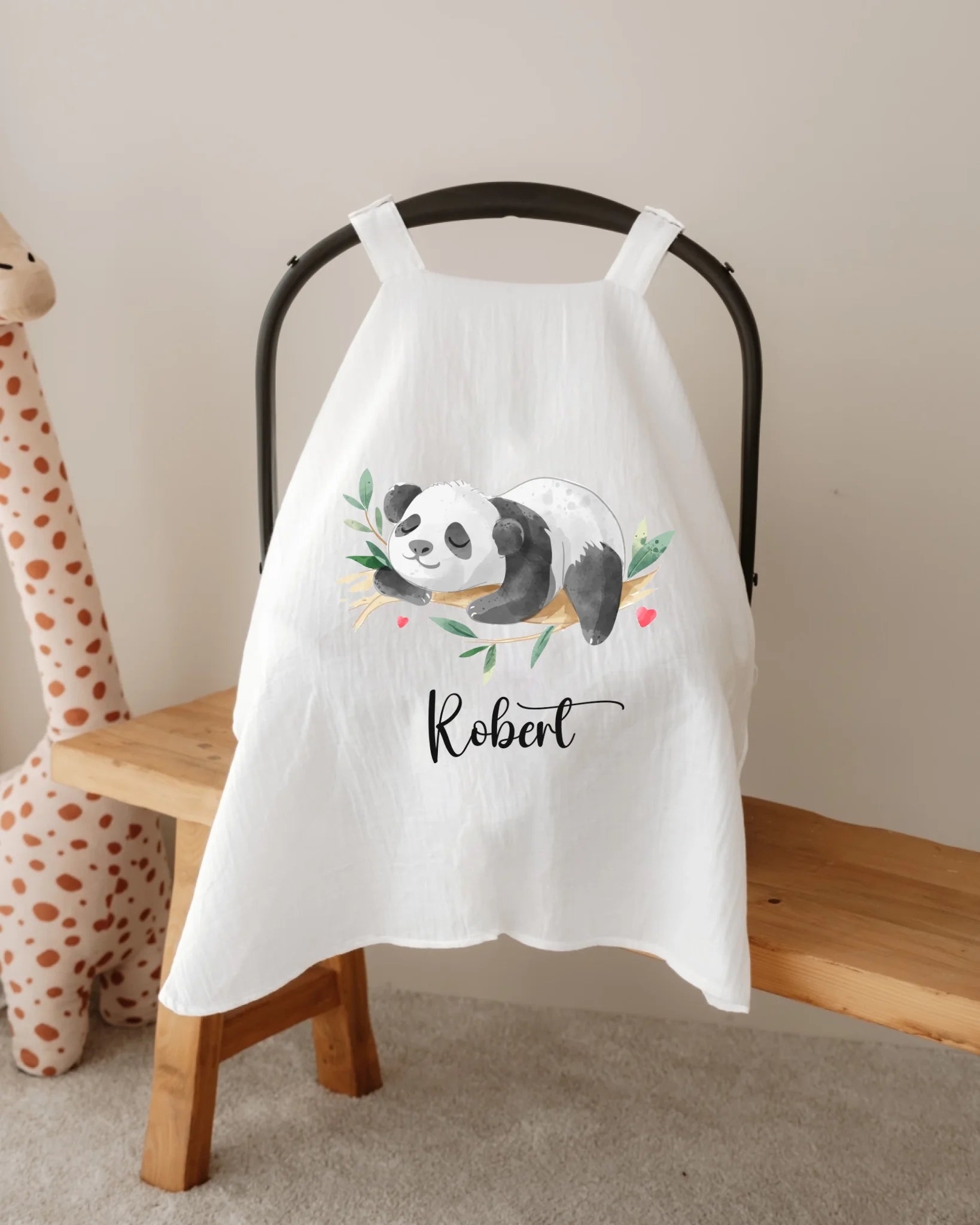 Sevimli Panda Tasarımları - İsimli Müslin Puset Örtüsü | Can Baby