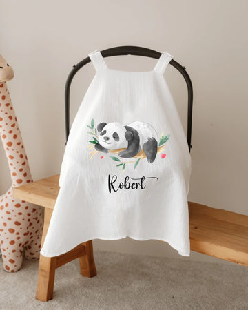Sevimli Panda Tasarımları - İsimli Müslin Puset Örtüsü | Can Baby