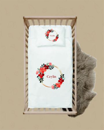 Çiçekli Çerçeveler - İsimli Bebek Nevresim Takımı | Can Baby