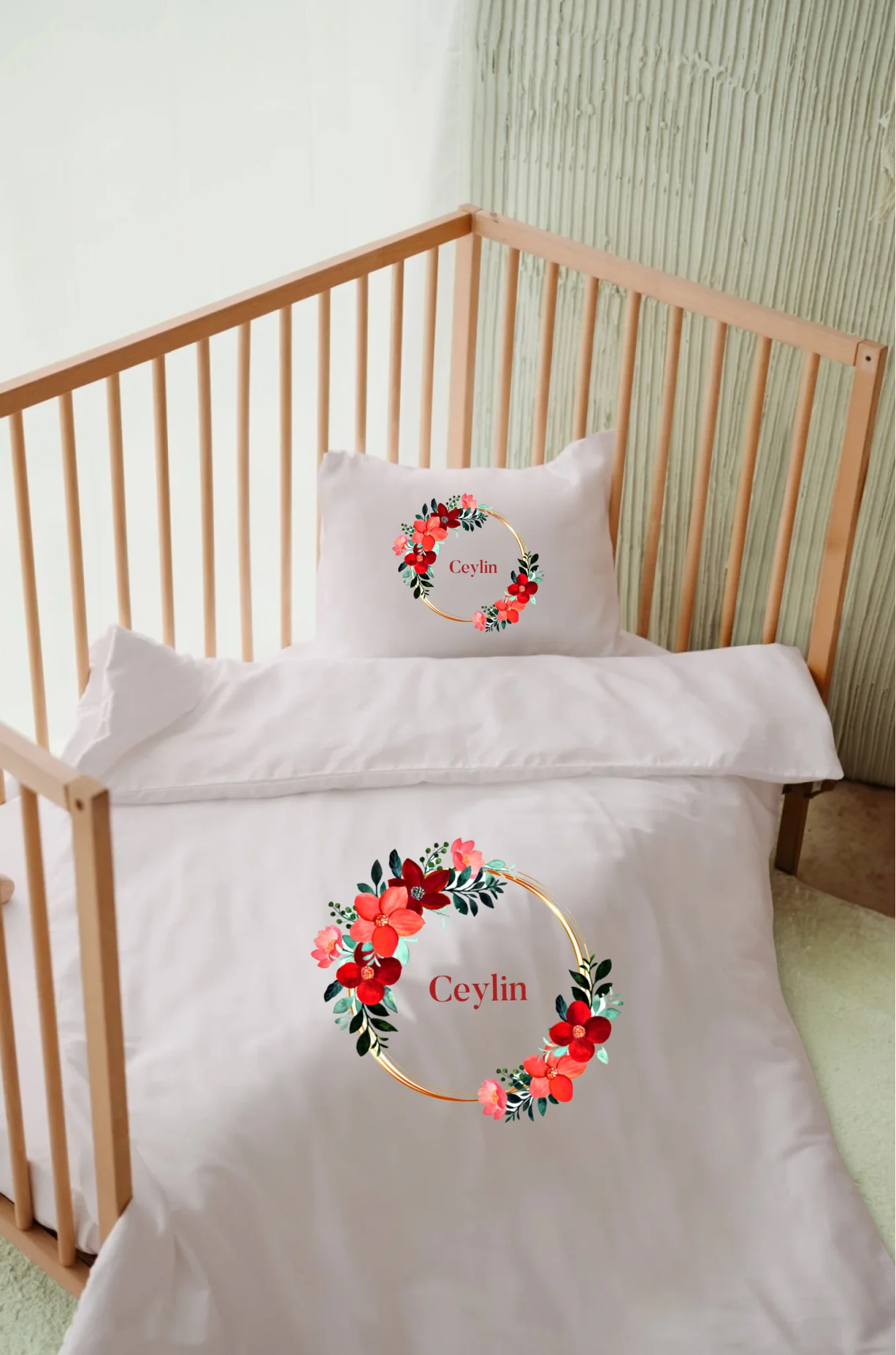 Çiçekli Çerçeveler - İsimli Bebek Nevresim Takımı | Can Baby