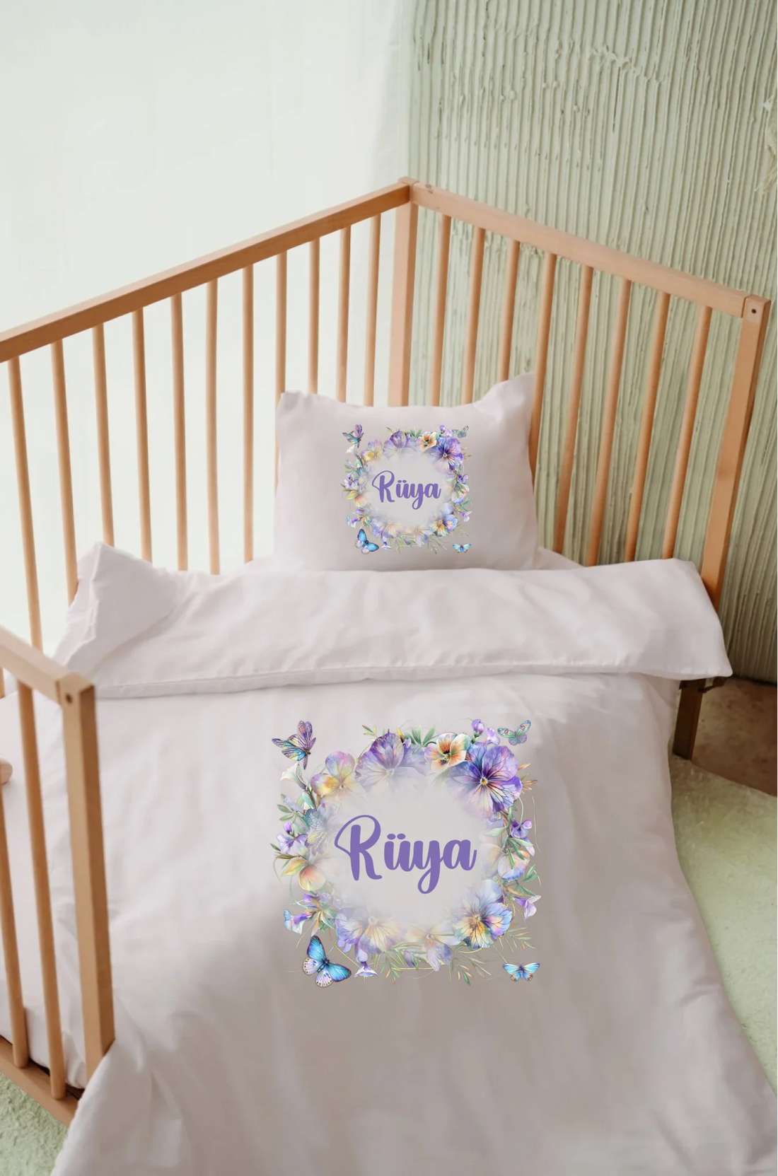 Kelebek Çiçek Tasarımları - İsimli Bebek Nevresim Takımı | Can Baby