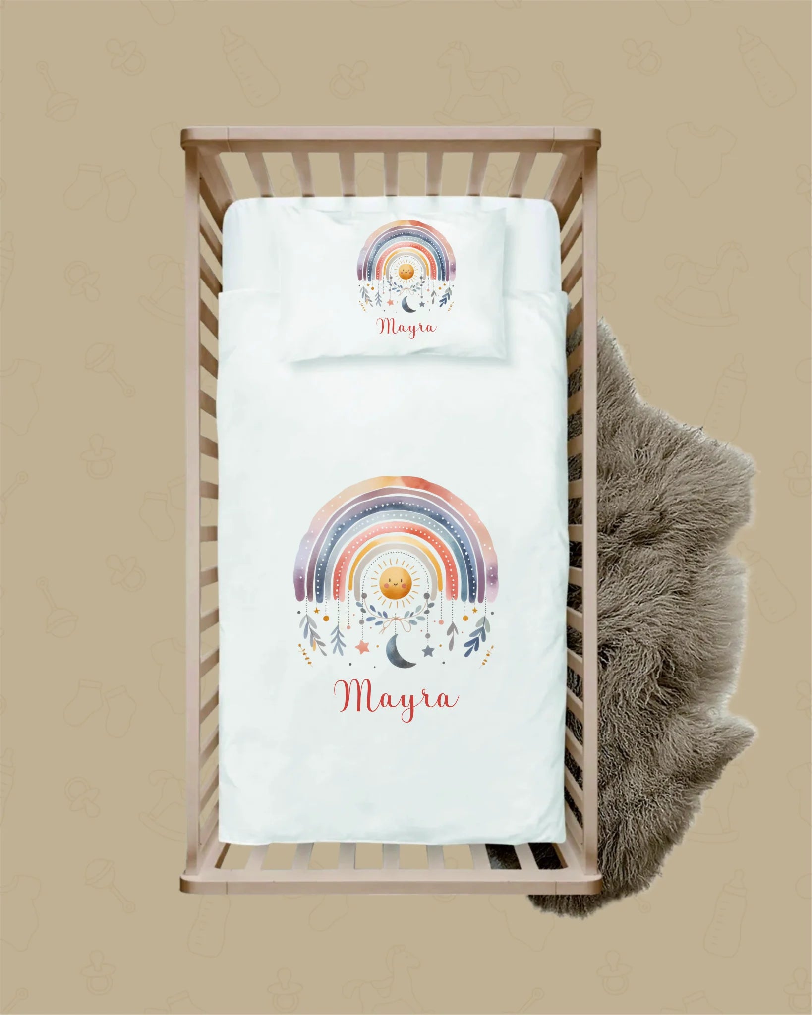 Güneş Ay Yıldız Tasarımları - İsimli Bebek Nevresim Takımı | Can Baby