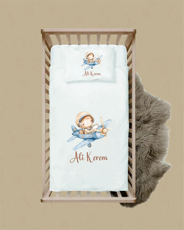 Sevimli Uçak Tasarımları - İsimli Bebek Nevresim Takımı | Can Baby