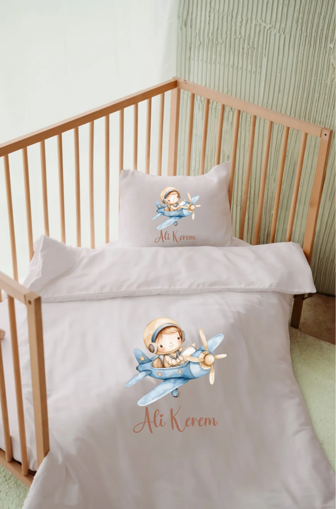 Sevimli Uçak Tasarımları - İsimli Bebek Nevresim Takımı | Can Baby