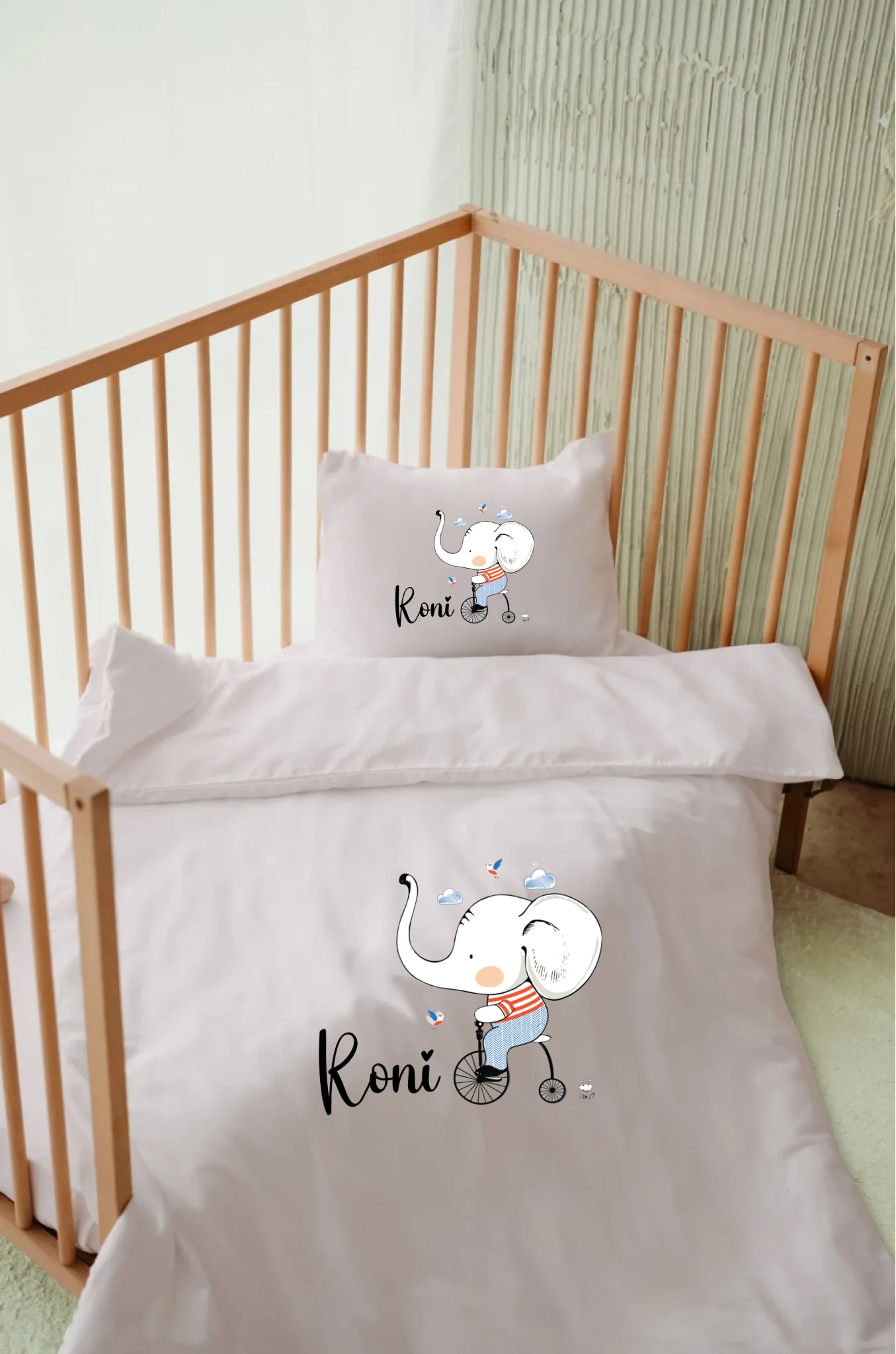 Bisiklet fil Tasarımları - İsimli Bebek Nevresim Takımı | Can Baby