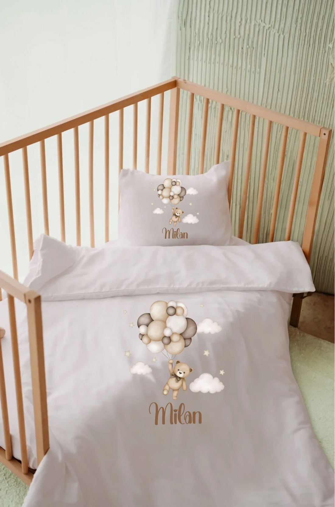 Balonlu Ayıcık Tasarımları - İsimli Bebek Nevresim Takımı | Can Baby