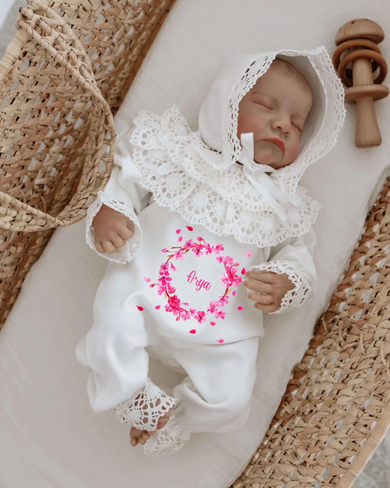 Pembe Çiçek Tasarımları - 2'li Dantelli Set