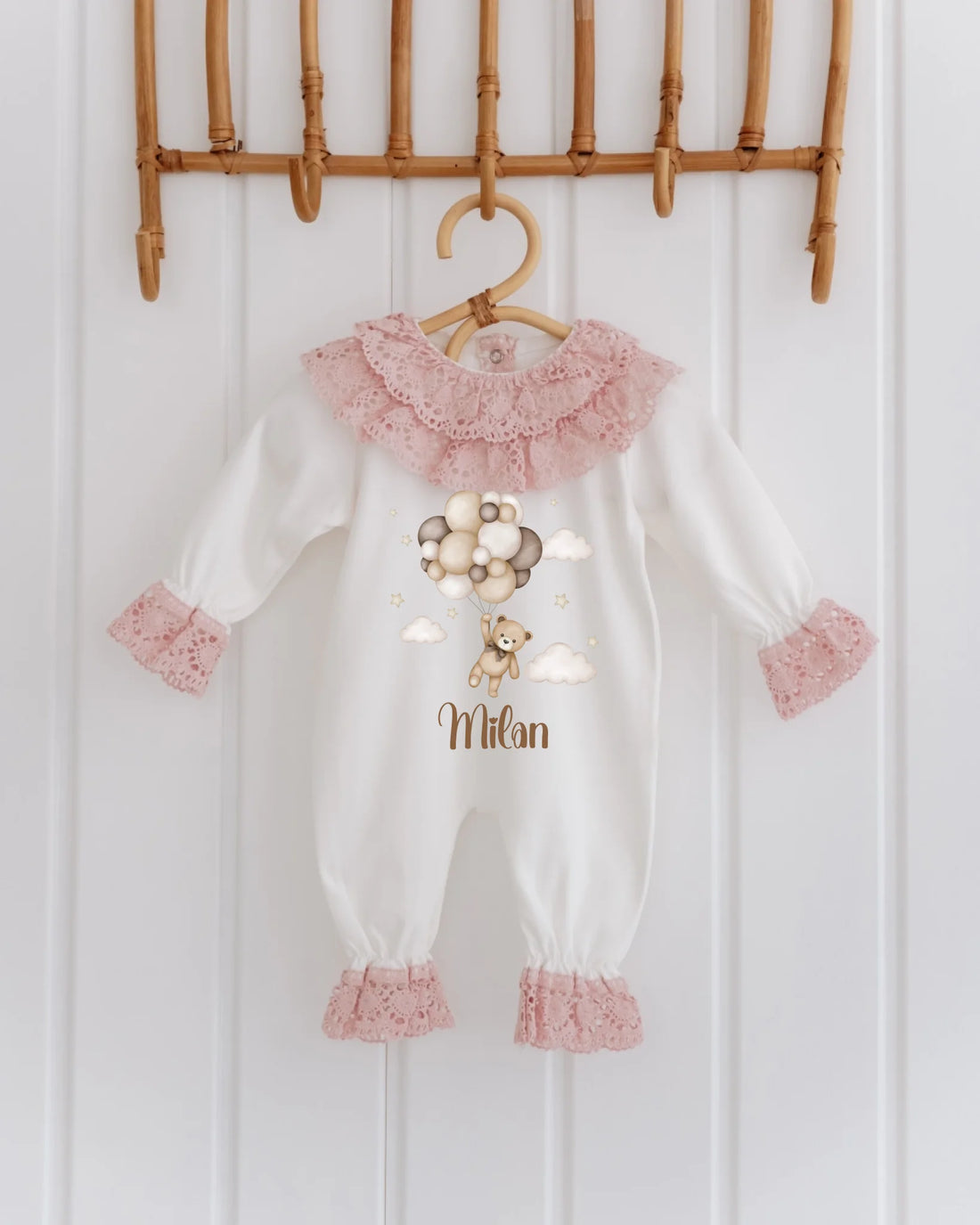 Balonlu Ayıcık Tasarımları - 2'li Dantelli Set