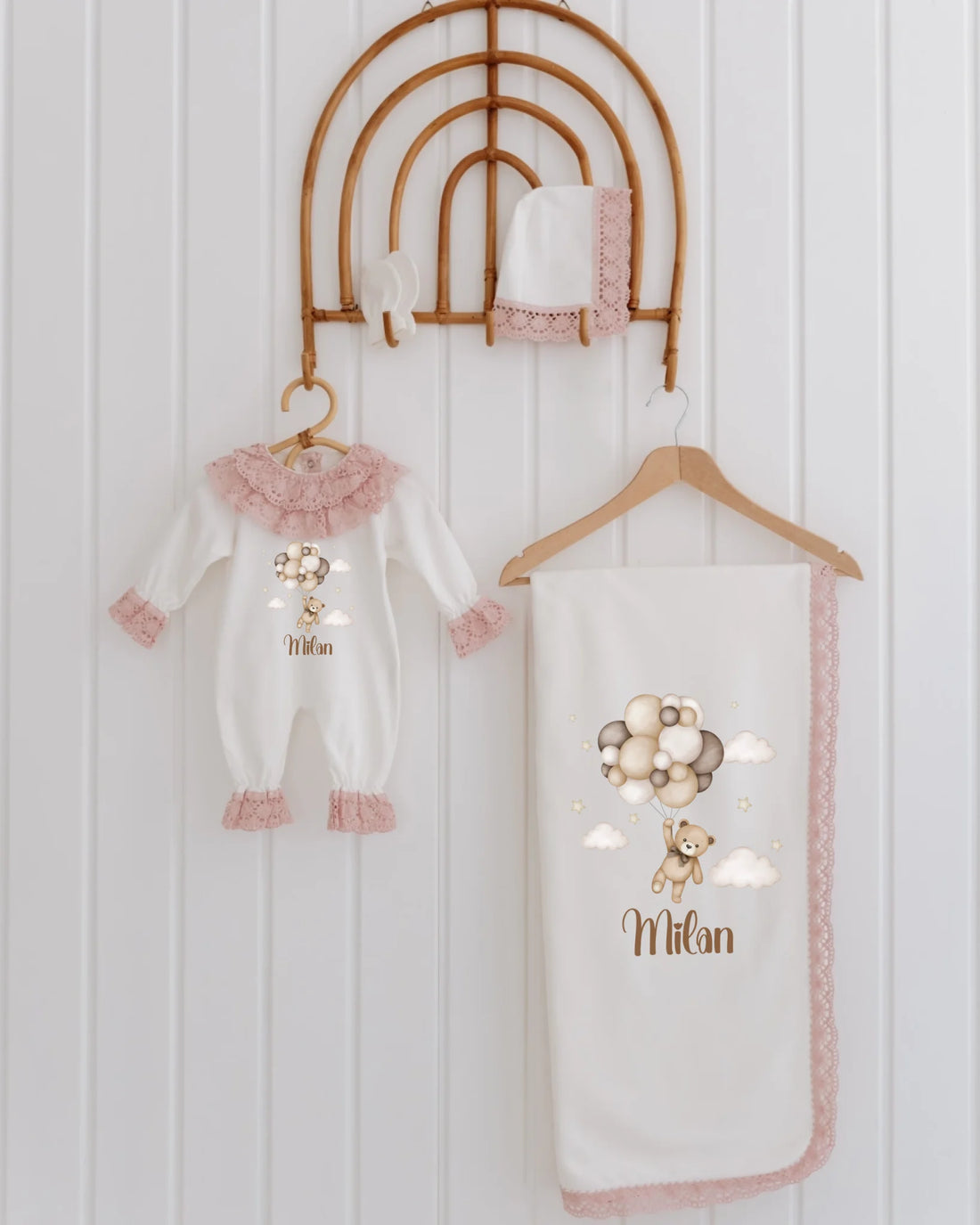 Balonlu Ayıcık Tasarımları - Dantelli Hastane Çıkış Seti