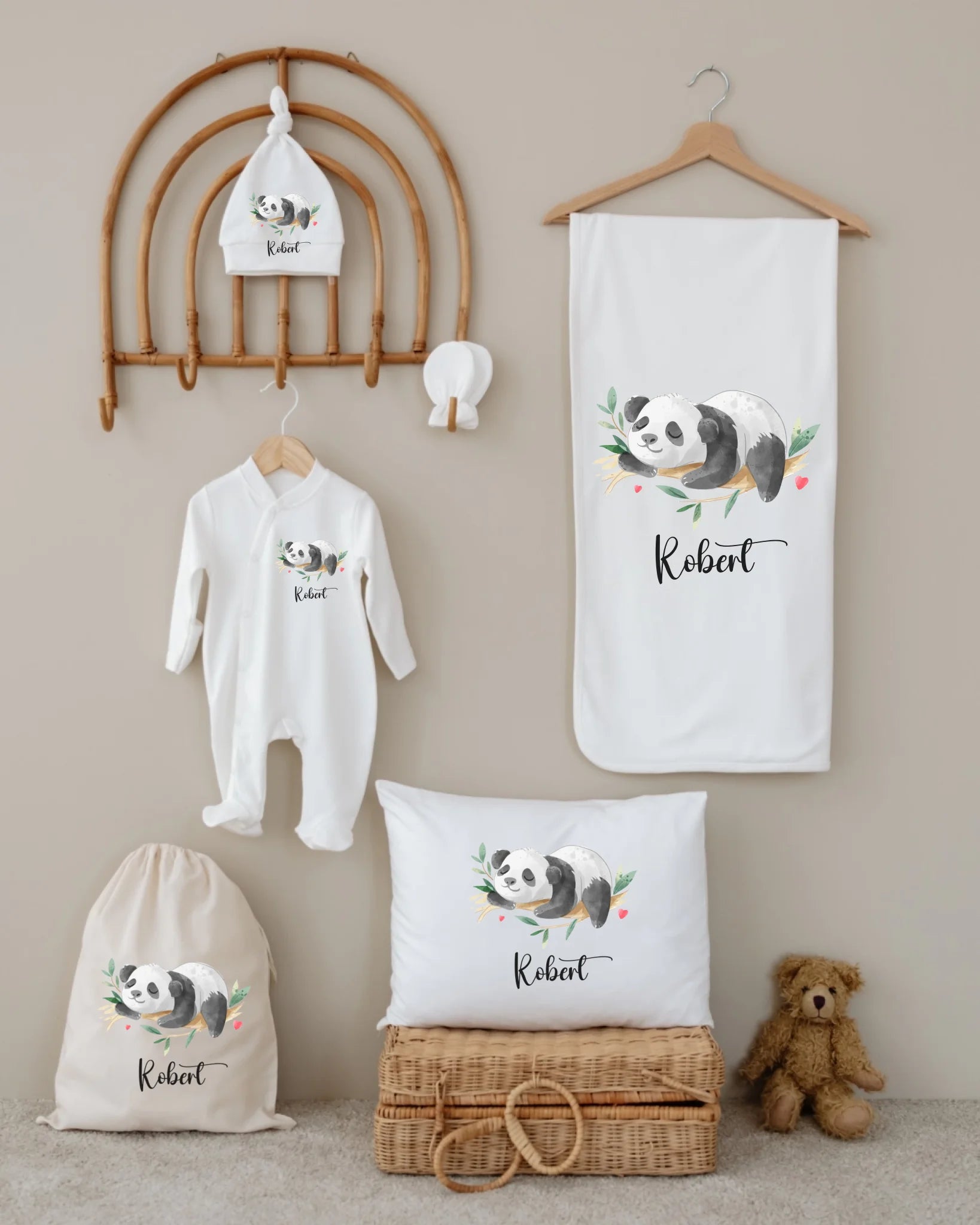 Sevimli Panda Tasarımları - 6 Parça İsimli Hastane Çıkış Seti