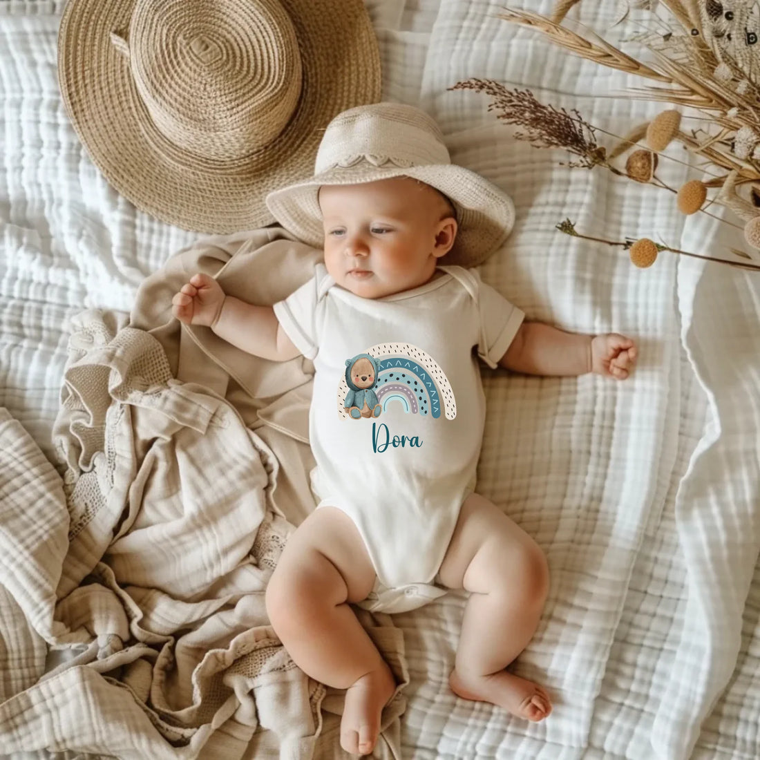 Gökkuşağı Desen Tasarımları - İsimli Bebek Zıbın, personalizable yenidoğan zıbın, %100 pamuk, bebek için özel tasarım.