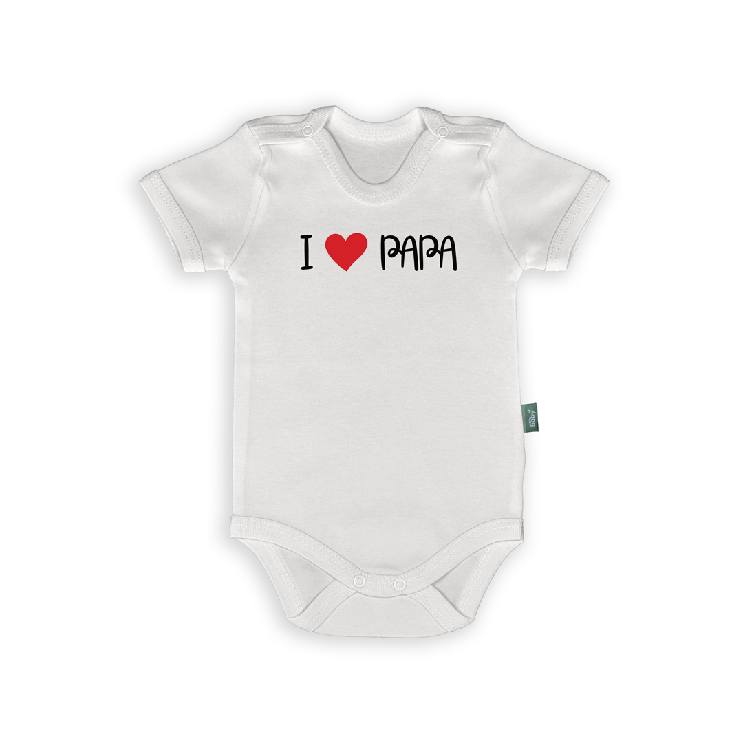 I Love PAPA – İngilizce Kalpli Bebek Body & Zıbın, %100 pamuk, bebek giyimi, babalar günü hediye seti, kırmızı kalpli tasarım, bebek body