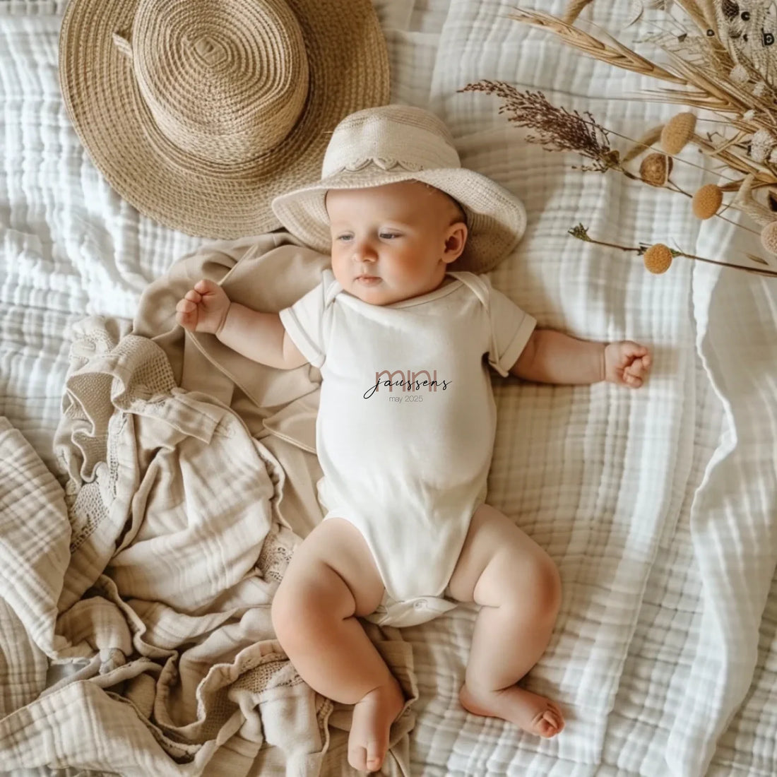 Yazımsal Tasarımlar - İsimli Bebek Zıbın, beyaz üzerine yazılı tasarımlı yenidoğan zıbını, Can Baby koleksiyon ürünü.