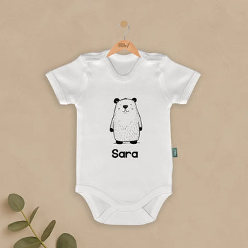 Sevimli Ayıcık Tasarımları - İsimli Bebek Zıbın, kişiye özel panda desenli yenidoğan tulumu, %100 pamuklu, nefes alabilir bebek giysisi
