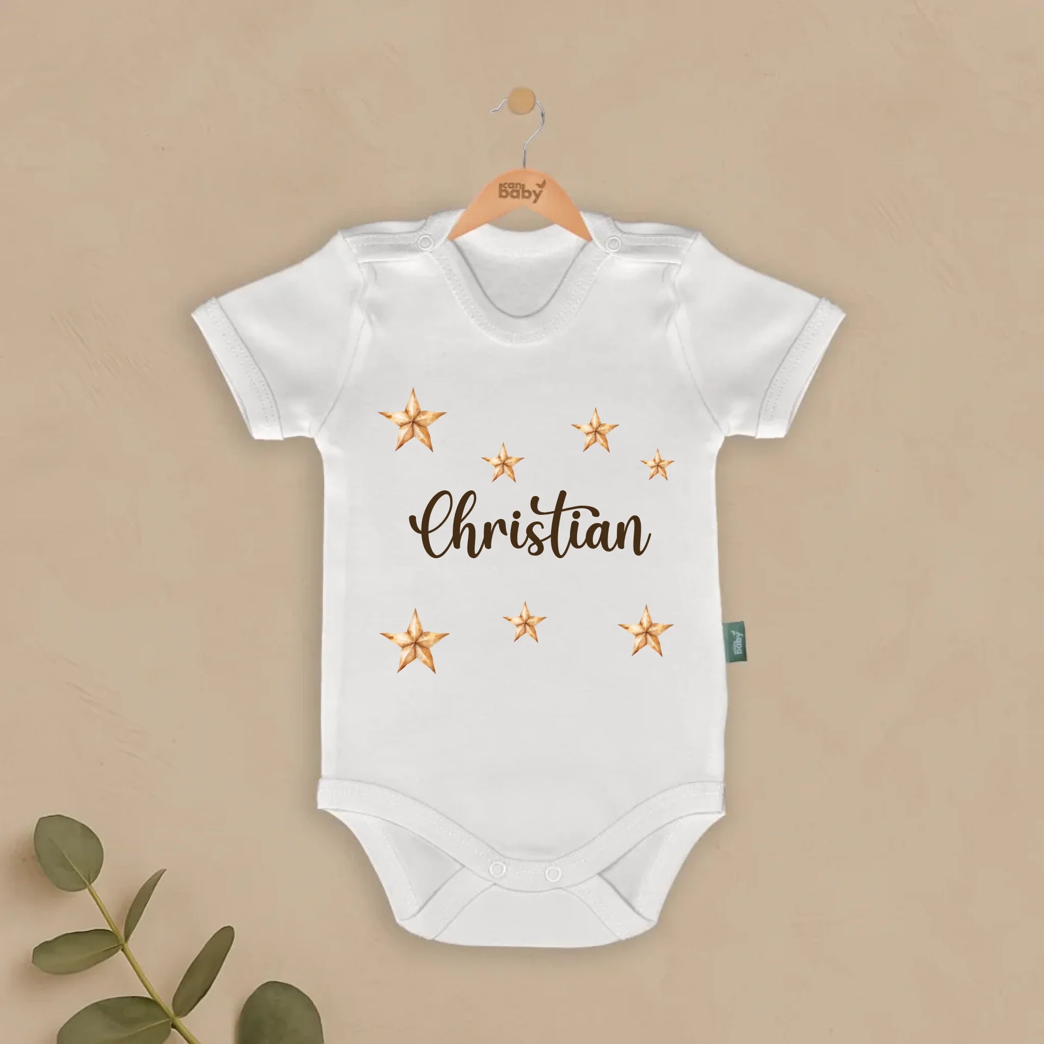 Yıldız Tasarımları - İsimli Bebek Zıbın, Christian yazılı, yıldız desenli beyaz bebek body, %100 pamuklu yenidoğan giyim ürünleri